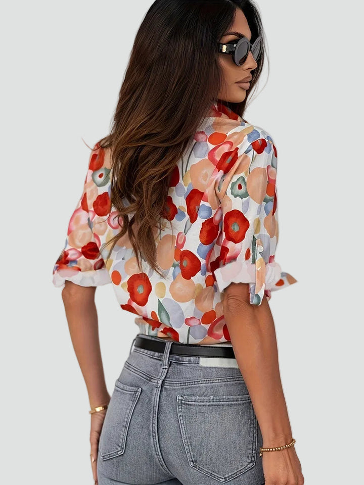 Katey | Blusa elegante de mujer con estampado floral y botones