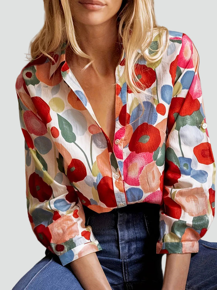Katey | Blusa elegante de mujer con estampado floral y botones