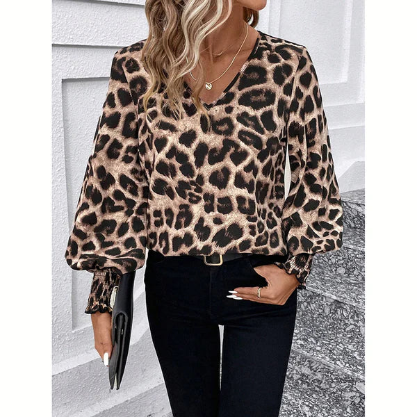 Joanne - Blusa de moda para mujer con estampado de leopardo
